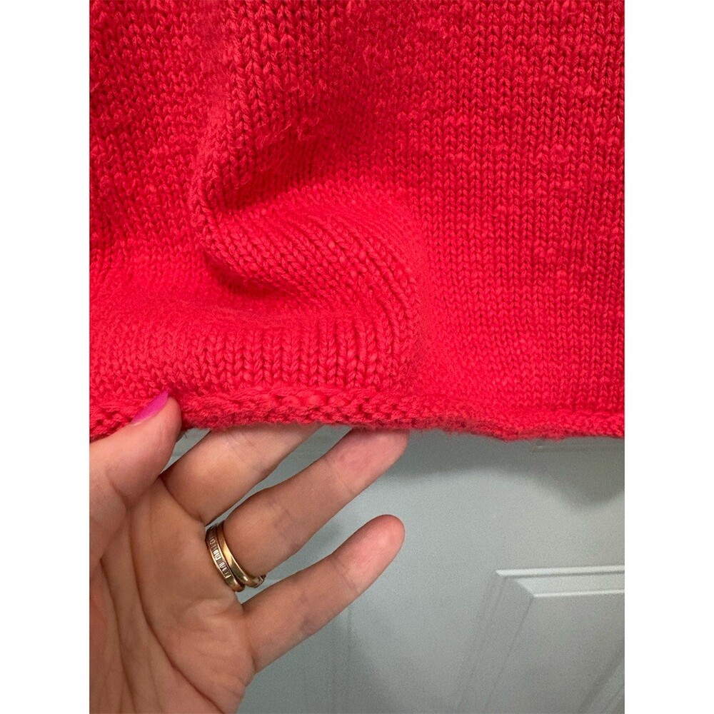 L.L.Bean Sweater Womens Size L Orange Mock Neck Chunky Knit Pullover - Picture 3 of 7